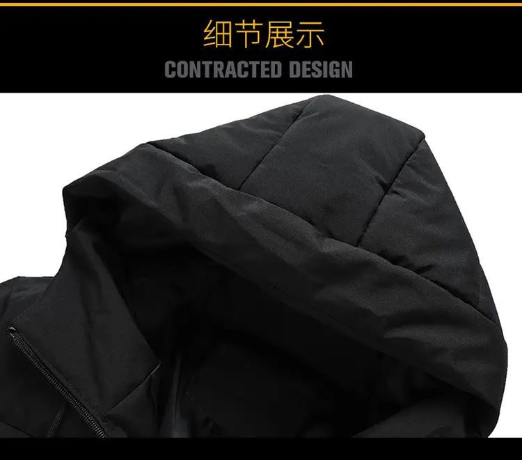 Men Hooded Puffer Coat Blue Winter Cotton Padded — feature 14