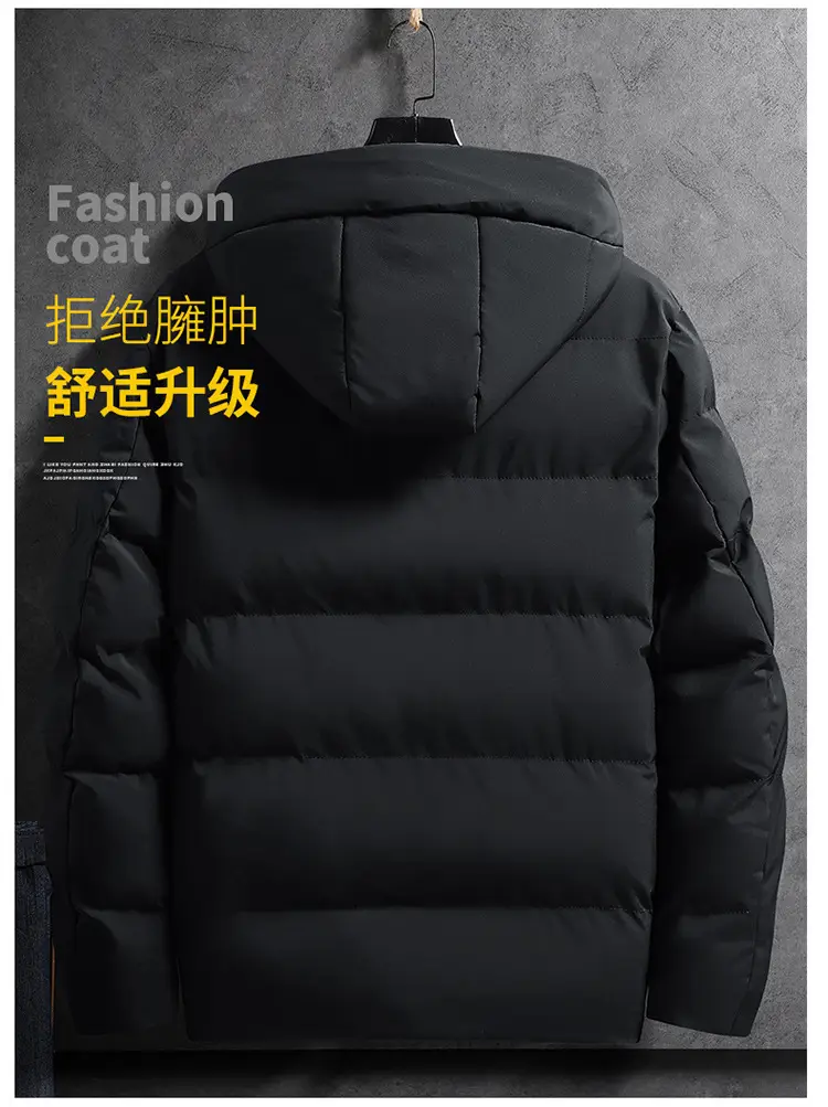 Men Hooded Puffer Coat Blue Winter Cotton Padded — feature 2