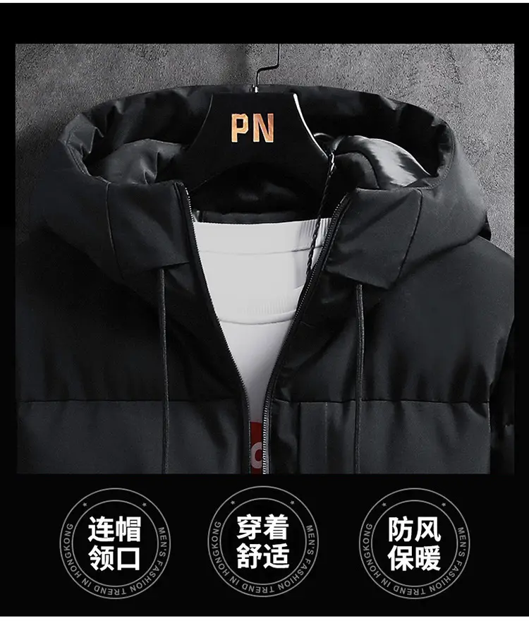 Men Hooded Puffer Coat Blue Winter Cotton Padded — feature 3