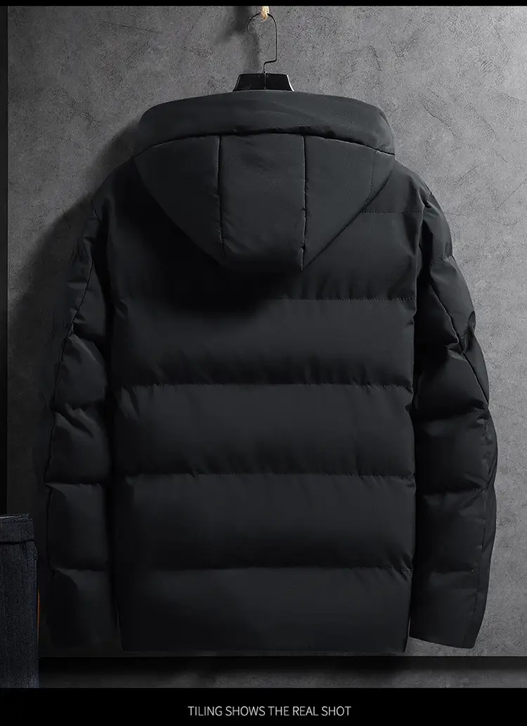 Men Hooded Puffer Coat Blue Winter Cotton Padded — feature 9