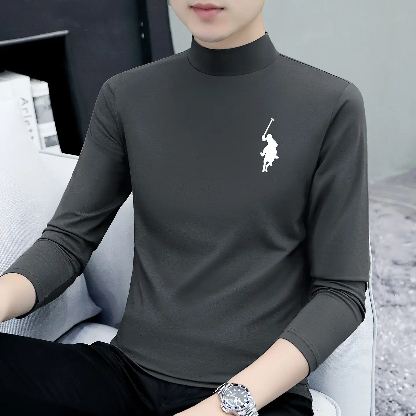 Men's Slim Fit Embossed T-Shirt with Collar - Image 21