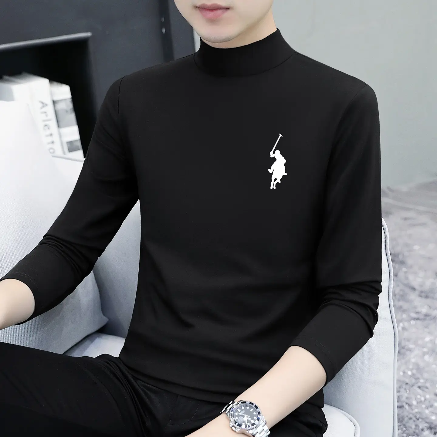 Men's Slim Fit Embossed T-Shirt with Collar - Image 22