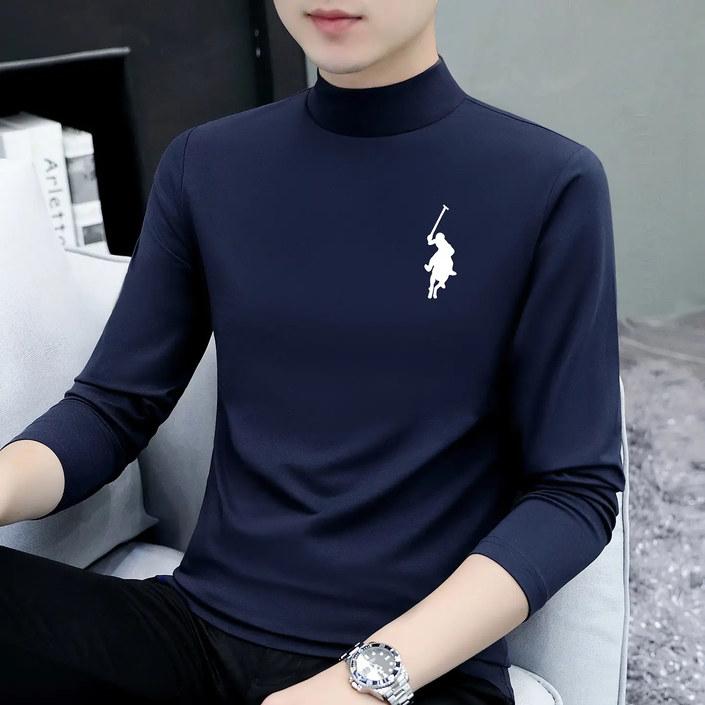 Men's Slim Fit Embossed T-Shirt with Collar - Image 24