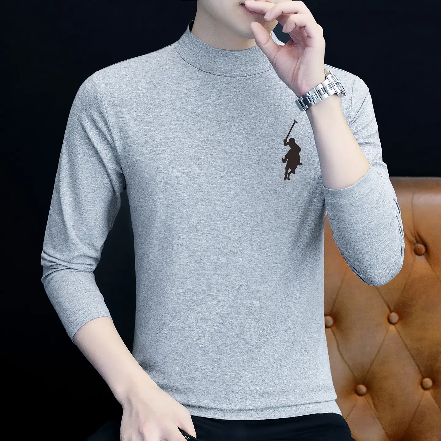Men's Slim Fit Embossed T-Shirt with Collar - Image 25