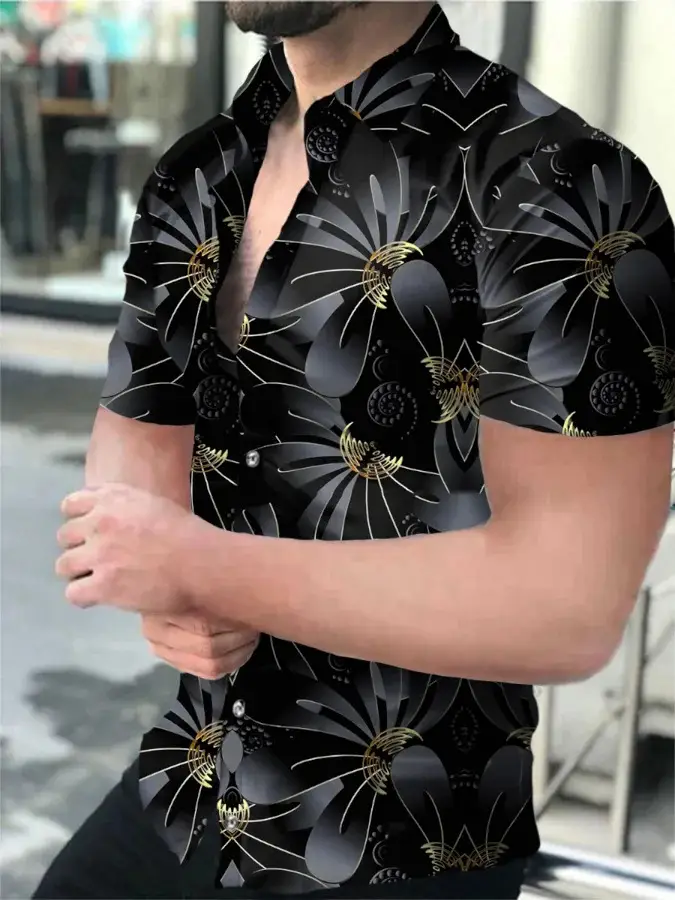 3D Printed Flame Shirt for Men Blue Paisley Pattern - Image 15
