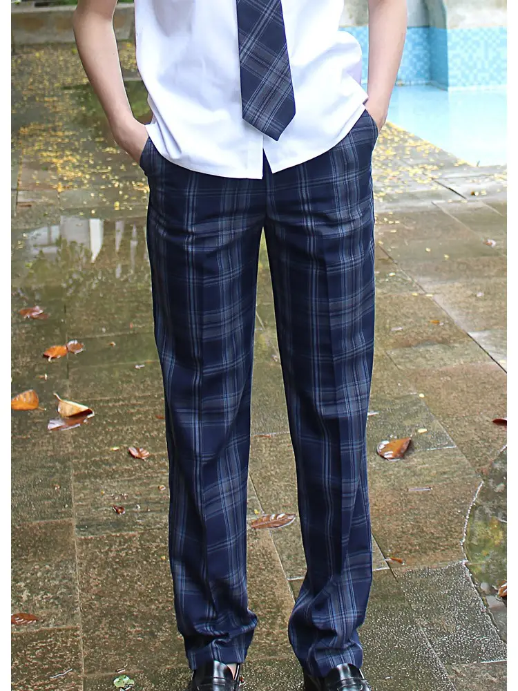DK Plaid Pants Spring Autumn Loose Straight Pants Korean College Style — feature 2