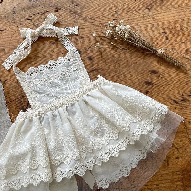 White Lace Baby Girl Dress Set with Bow Details - Image 7