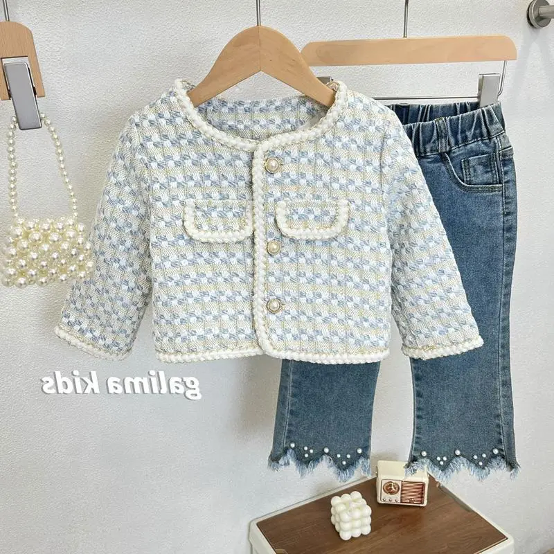 Girls' Blue Patterned Faux Fur Jacket Autumn 2025