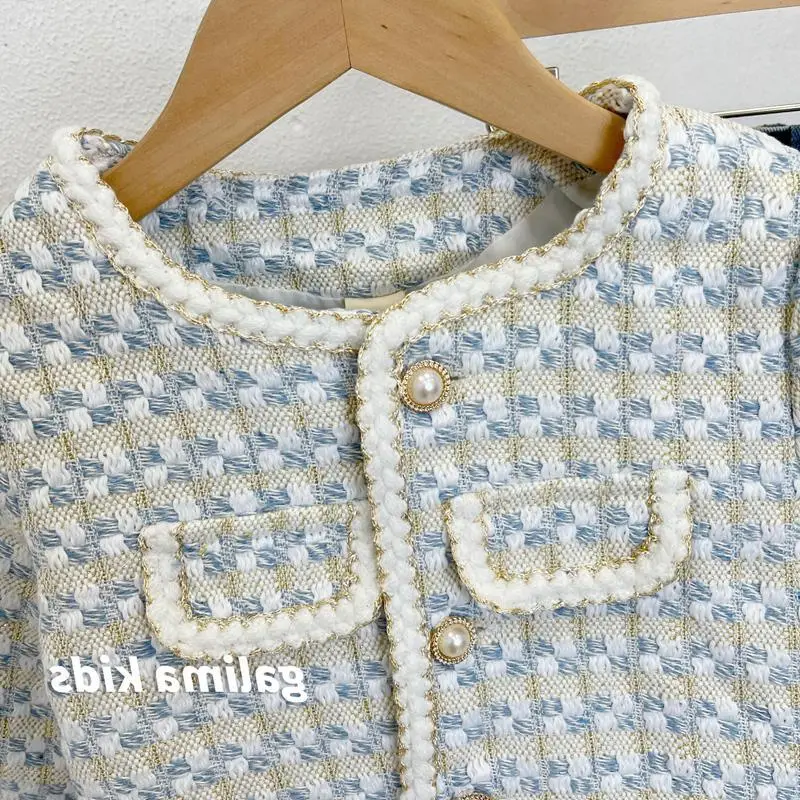 Girls' Blue Patterned Faux Fur Jacket Autumn 2025