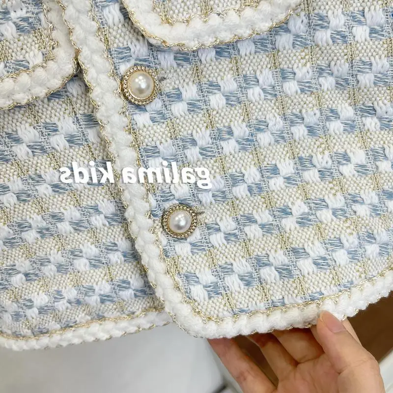 Girls' Blue Patterned Faux Fur Jacket Autumn 2025