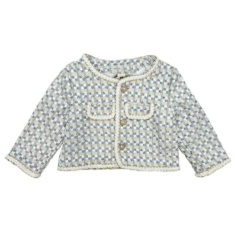 Girls' Blue Patterned Faux Fur Jacket Autumn 2025