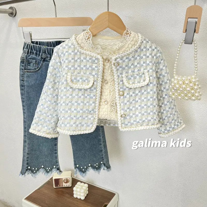 Girls' Blue Patterned Faux Fur Jacket Autumn 2025 — feature 1