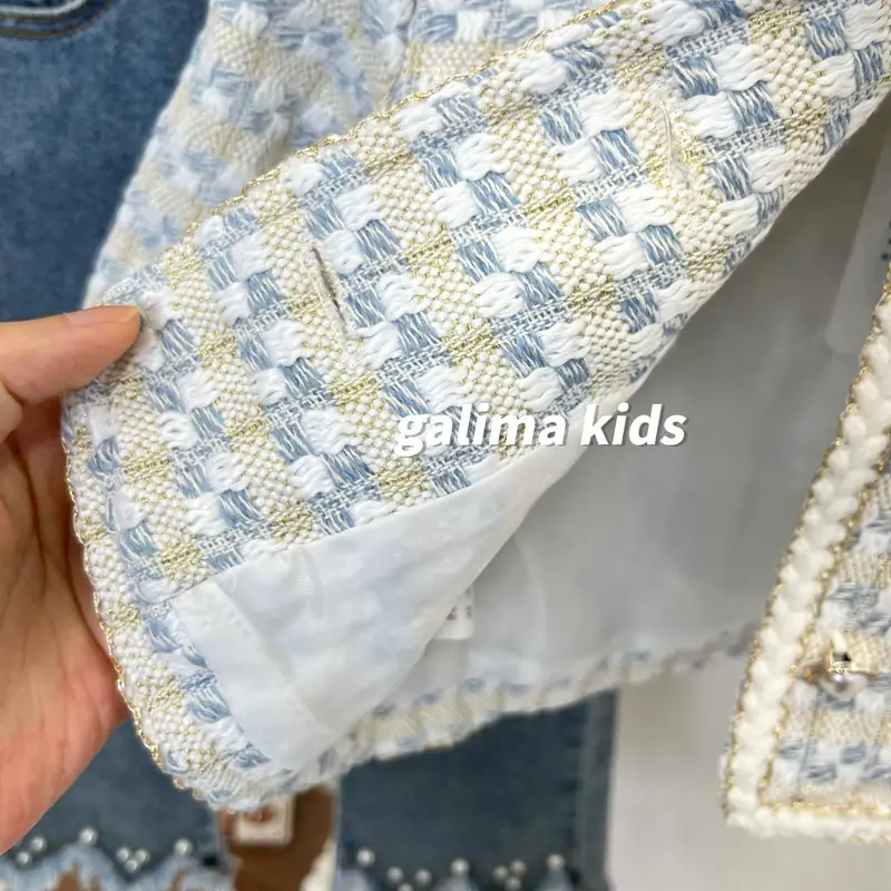 Girls' Blue Patterned Faux Fur Jacket Autumn 2025 — feature 7