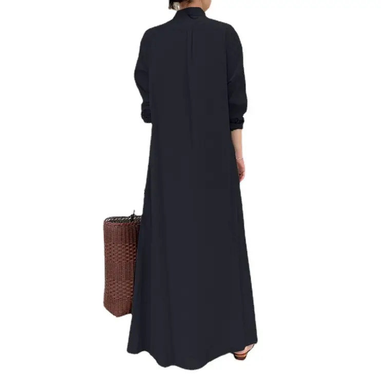 Blue Lapel Long Sleeve Loose Dress for Women - Image 17