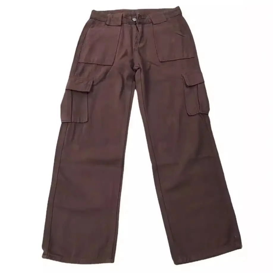 Women's Brown Cotton Mid-Waist Casual Pants with Belt - Image 4