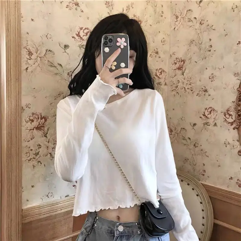 Women Cotton Long Sleeve White Top High Waist 2022 - Image 4
