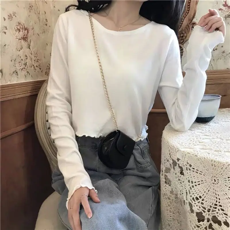 Women Cotton Long Sleeve White Top High Waist 2022 - Image 5