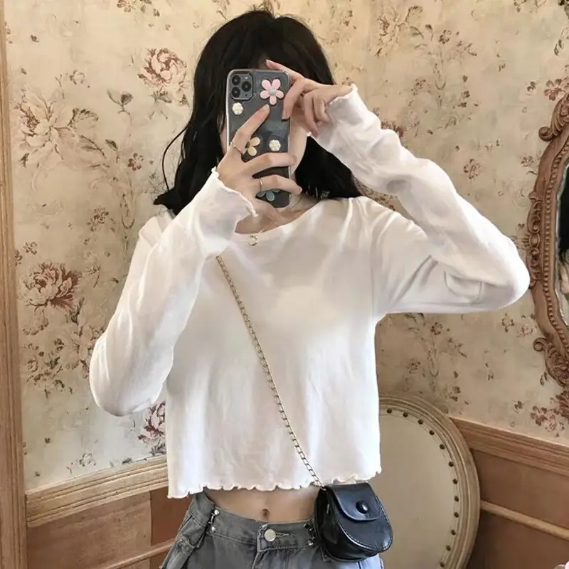 Women Cotton Long Sleeve White Top High Waist 2022 — feature 1