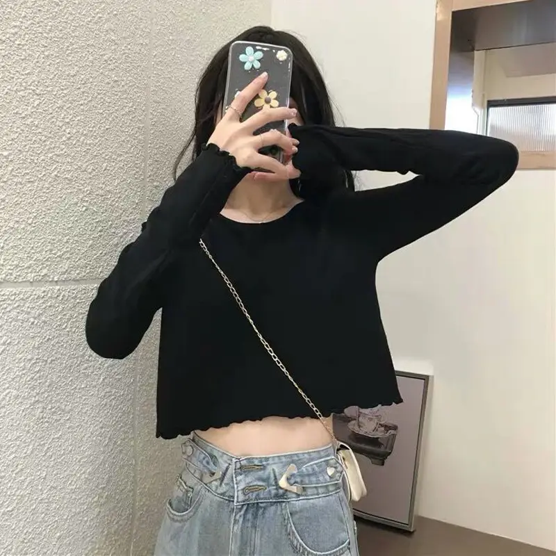 Women Cotton Long Sleeve White Top High Waist 2022 — feature 4