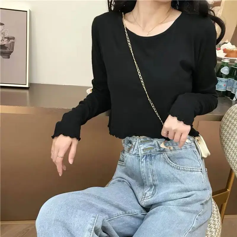 Women Cotton Long Sleeve White Top High Waist 2022 — feature 5