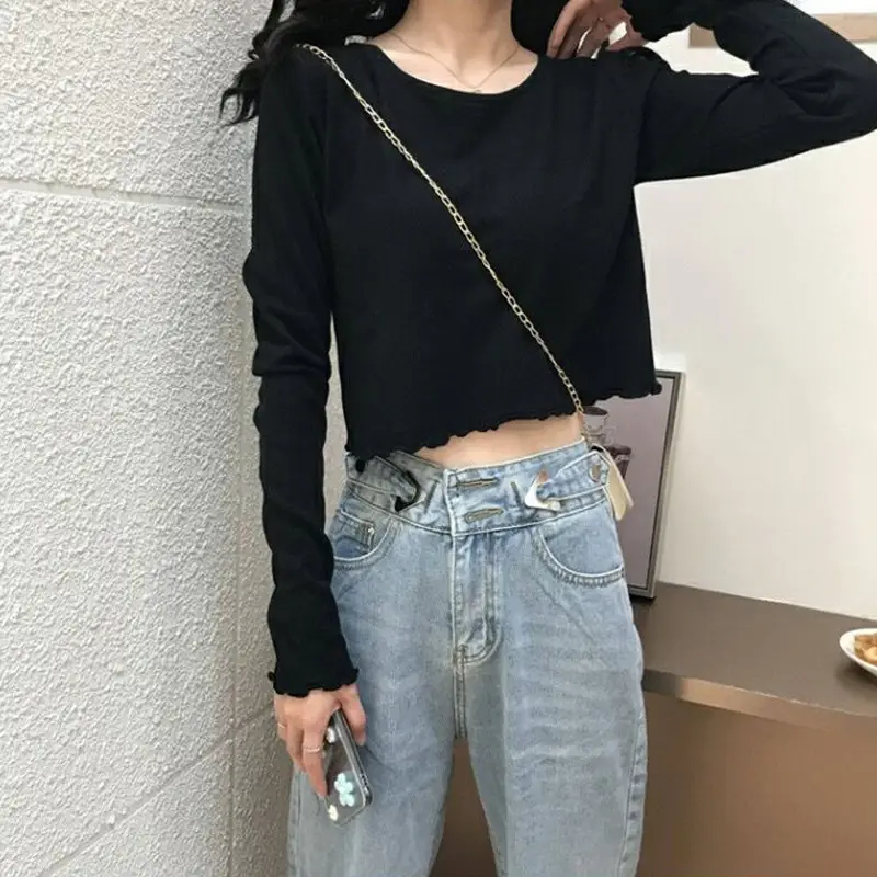 Women Cotton Long Sleeve White Top High Waist 2022 — feature 6