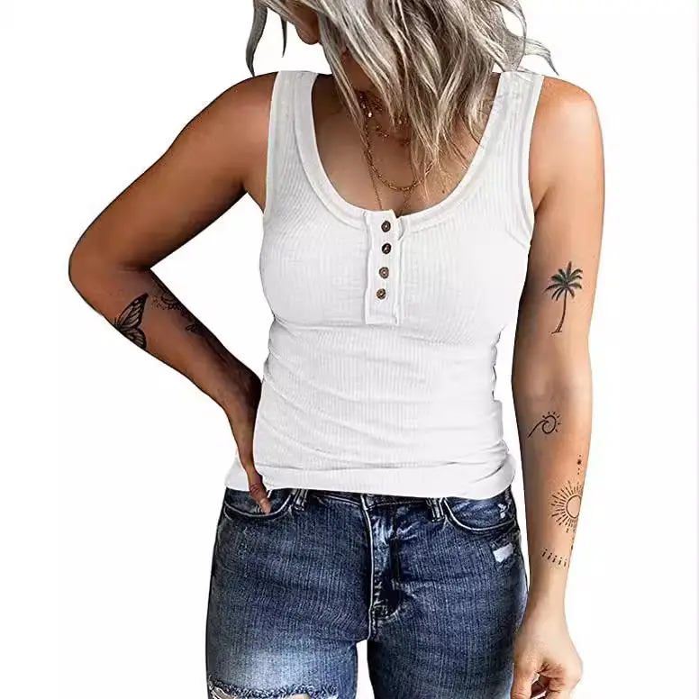 Women Button Vest Black V-Neck Long Sleeve Top - Image 11