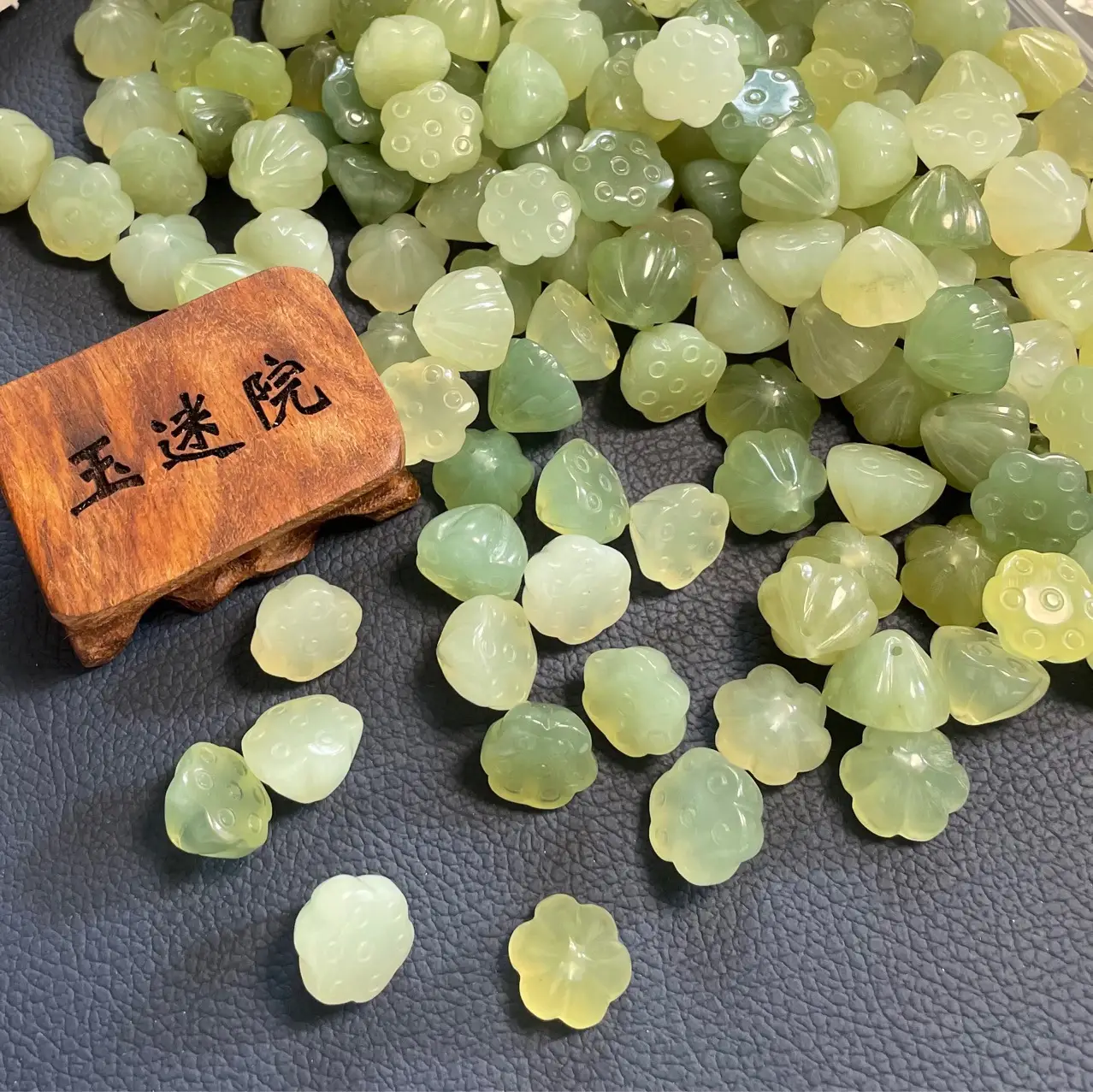 Xiuyan Jade Lotus Seed Pendant 12mm Green - Image 3