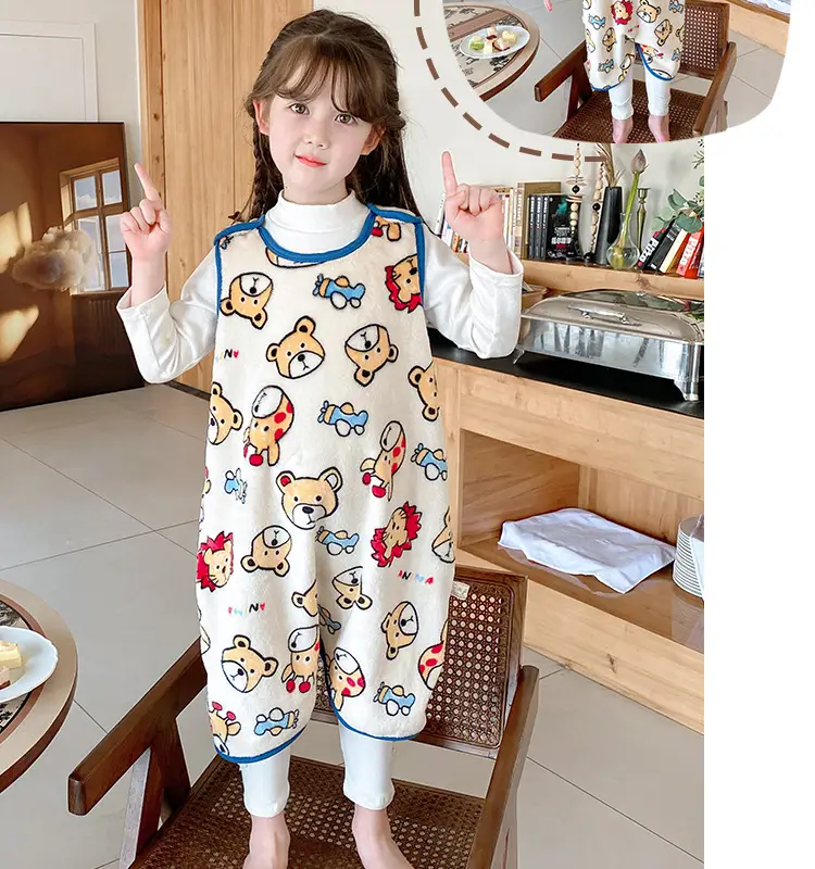 Middle-aged Kids Flannel Nightgown Sleeveless Winter Sleep Bag — feature 12