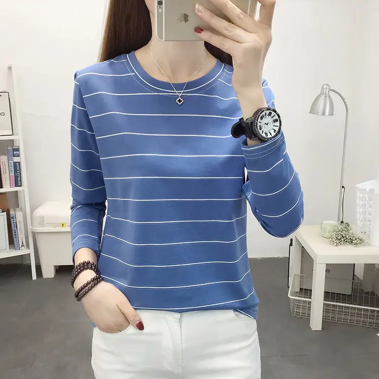 Women Pink Striped Long Sleeve T-Shirt Plus Size - Image 2