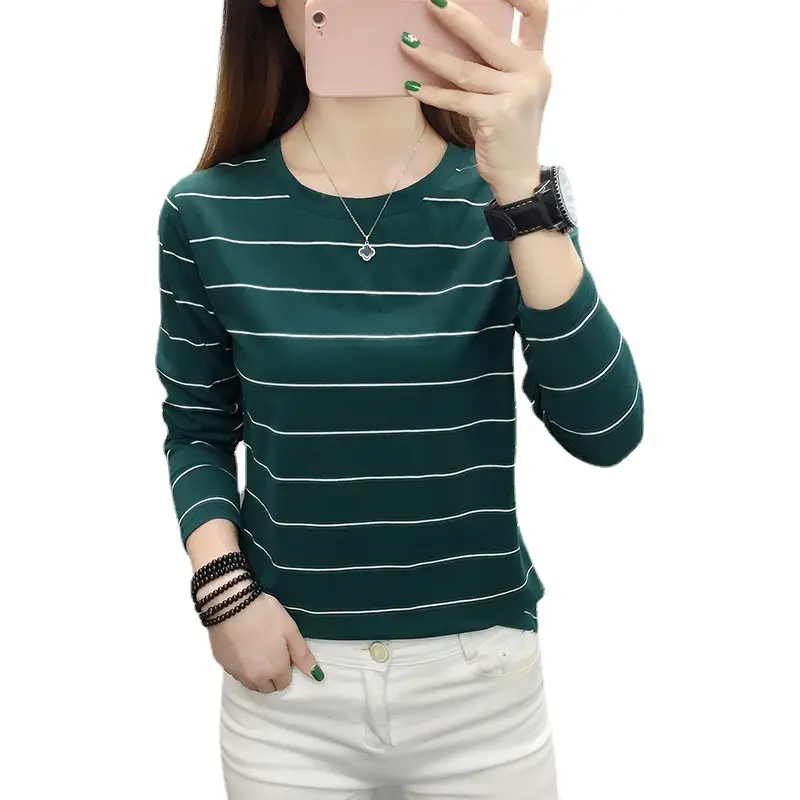 Women Pink Striped Long Sleeve T-Shirt Plus Size - Image 3