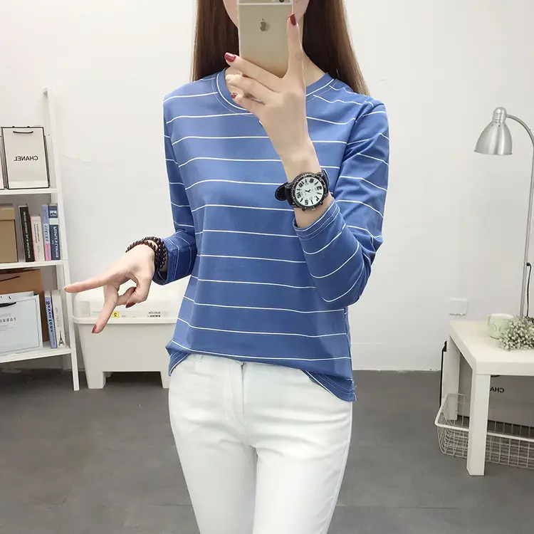 Women Pink Striped Long Sleeve T-Shirt Plus Size — feature 12