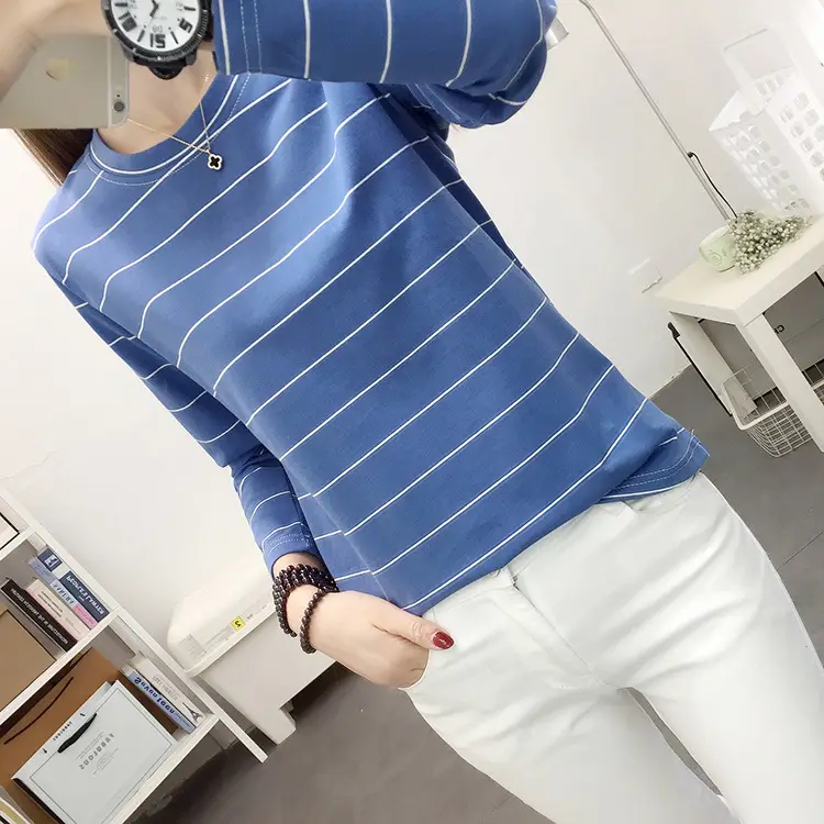 Women Pink Striped Long Sleeve T-Shirt Plus Size — feature 13