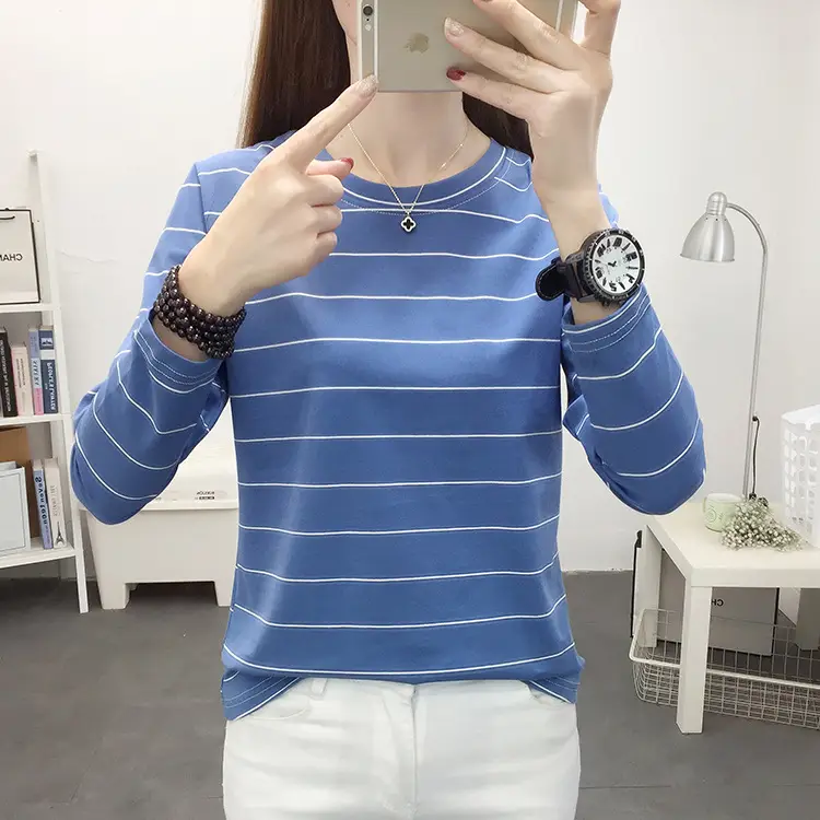 Women Pink Striped Long Sleeve T-Shirt Plus Size — feature 15