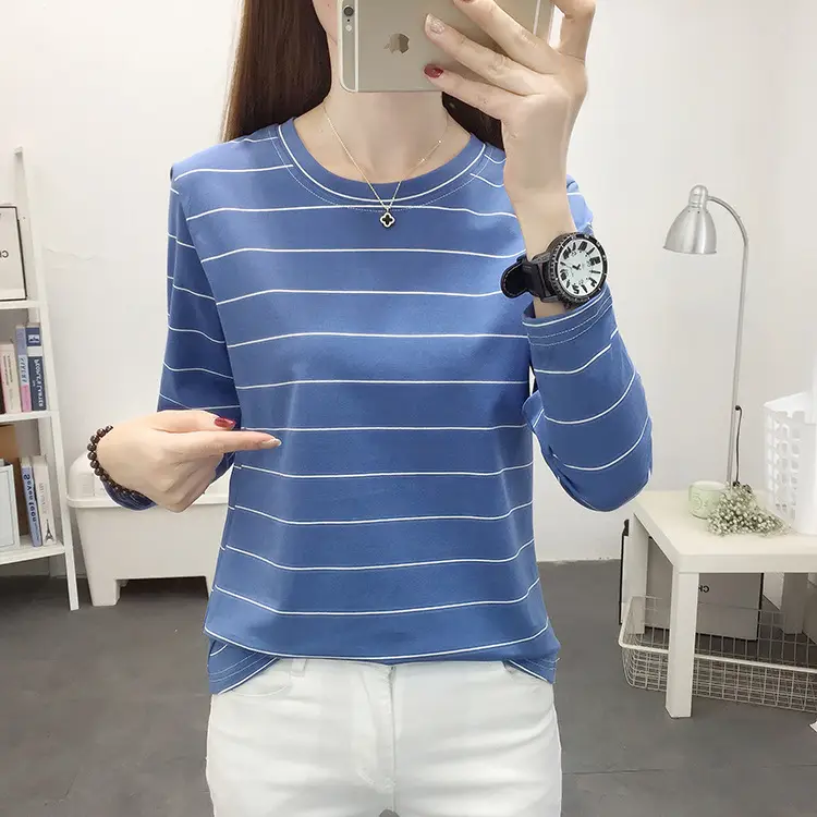 Women Pink Striped Long Sleeve T-Shirt Plus Size — feature 18
