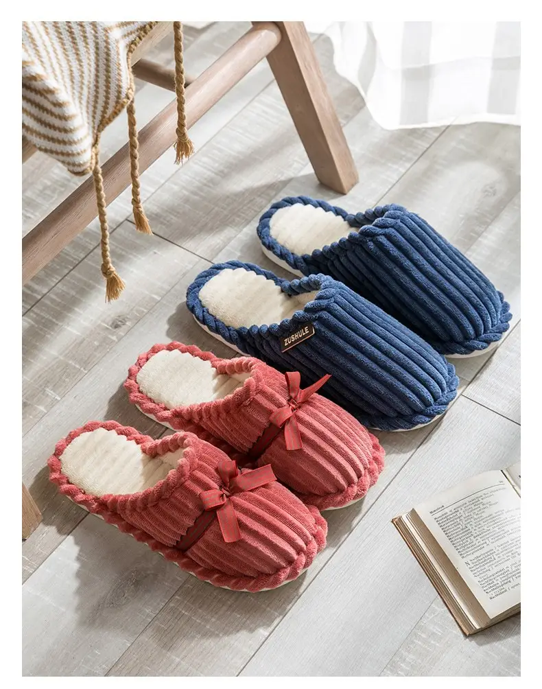 Cotton slippers women's thick bottom winter cute home home couple indoor warm cotton slippers non-slip men's slippers — feature 4