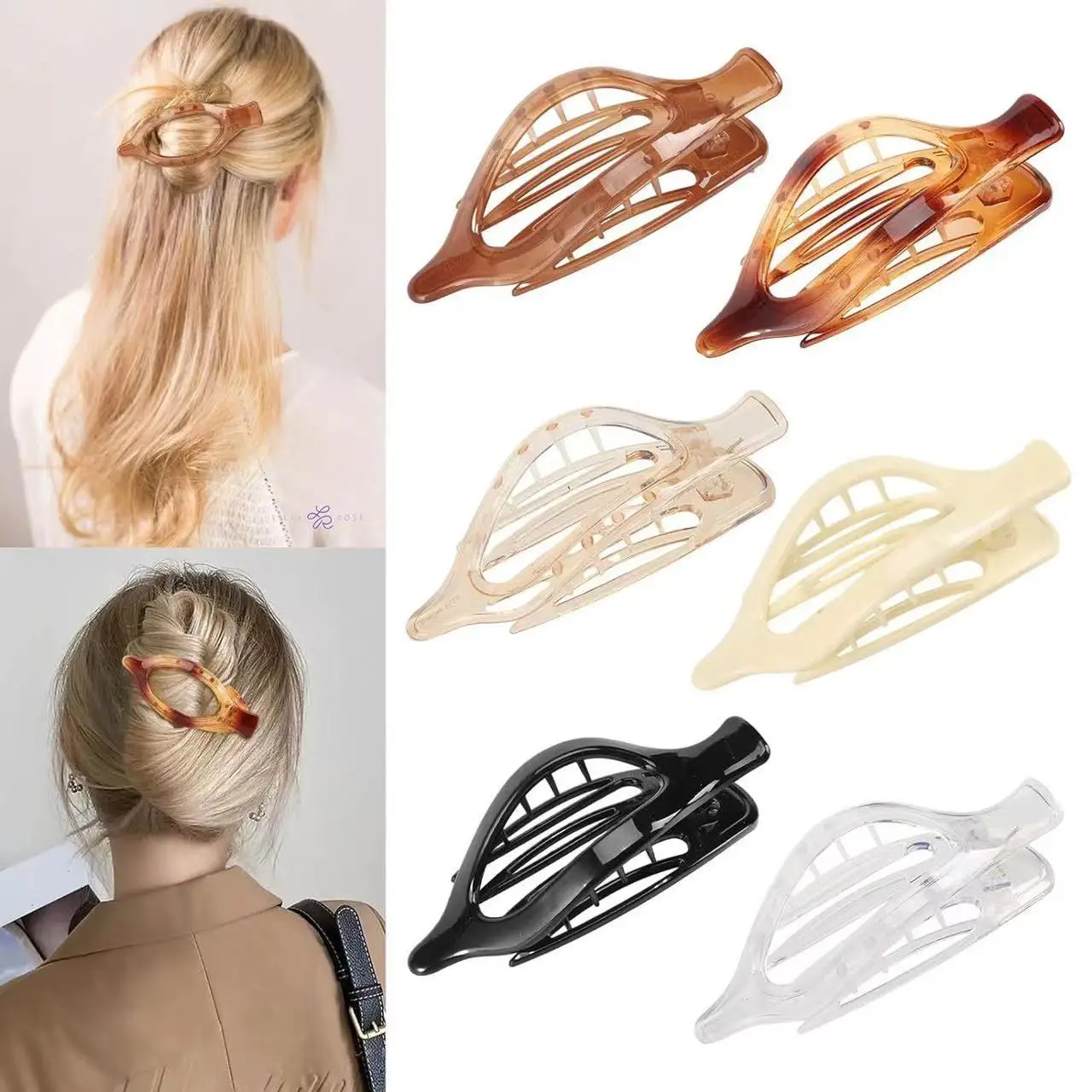 French Retro Shark Clip Hair Accessory Light Pink - Image 20