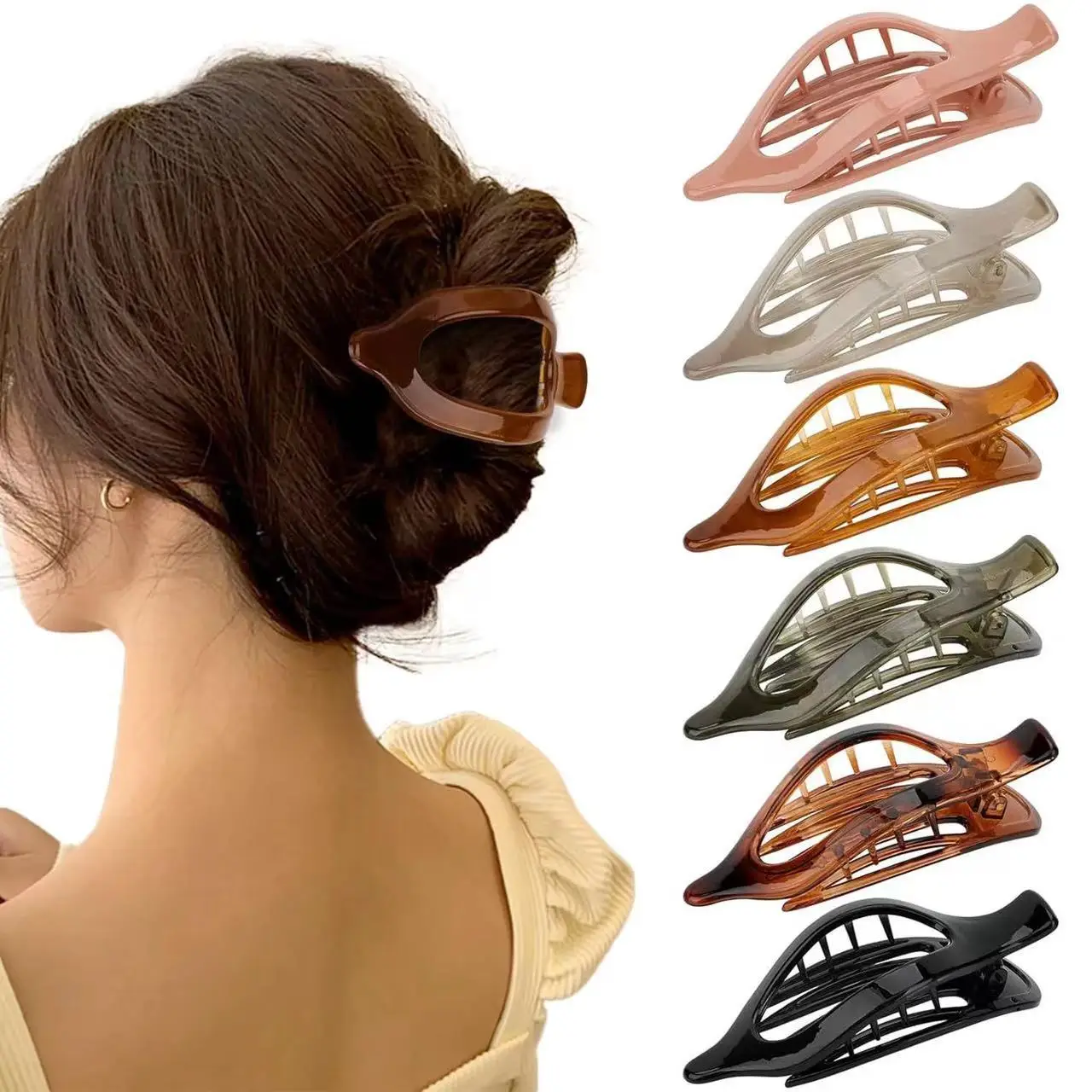 French Retro Shark Clip Hair Accessory Light Pink - Image 22