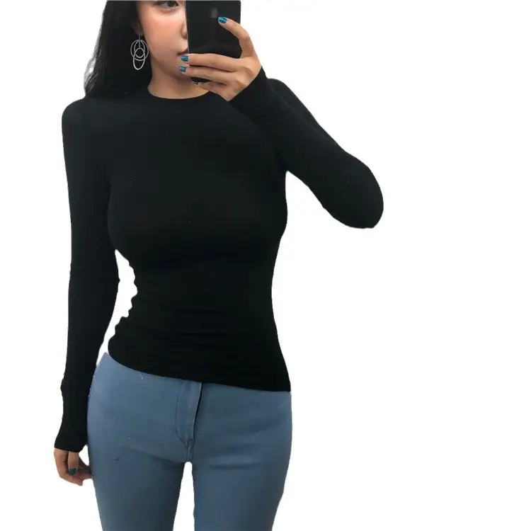 Black Long Sleeve Slim Fit T-Shirt for Women