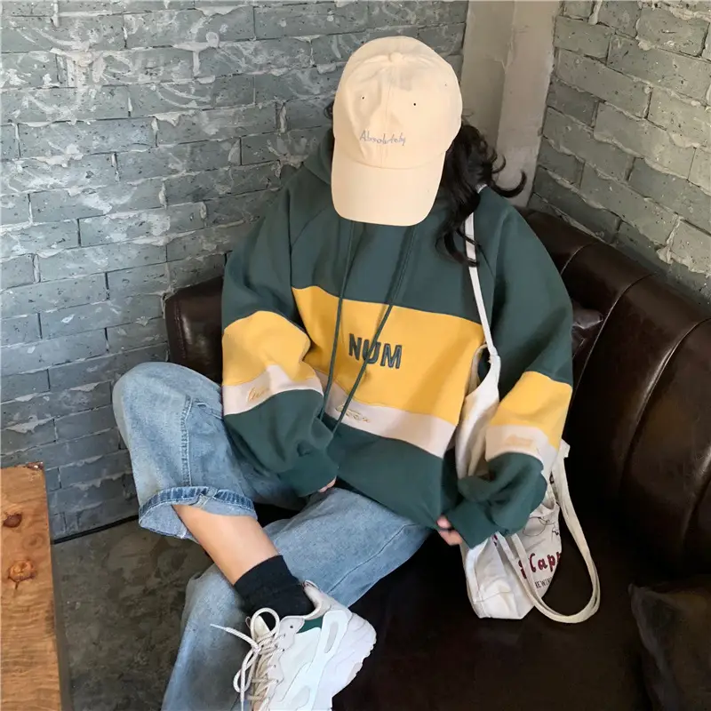 Women Fleece Hooded Sweater Green Yellow Embroidered 2022 - Image 10