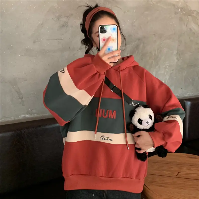 Women Fleece Hooded Sweater Green Yellow Embroidered 2022 — feature 11