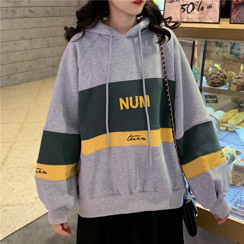 Women Fleece Hooded Sweater Green Yellow Embroidered 2022 — feature 21
