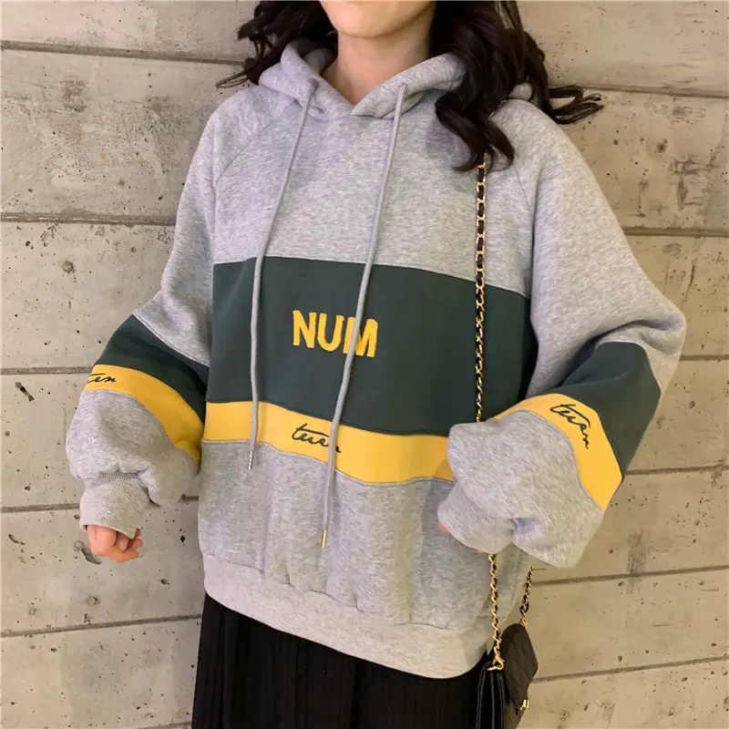 Women Fleece Hooded Sweater Green Yellow Embroidered 2022 — feature 22
