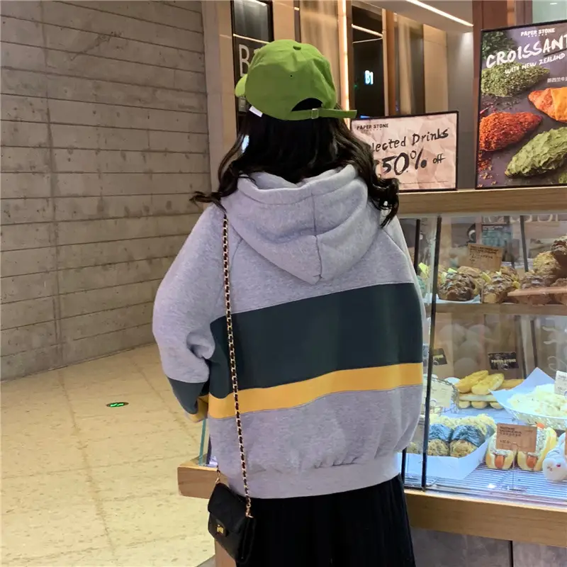 Women Fleece Hooded Sweater Green Yellow Embroidered 2022 — feature 23