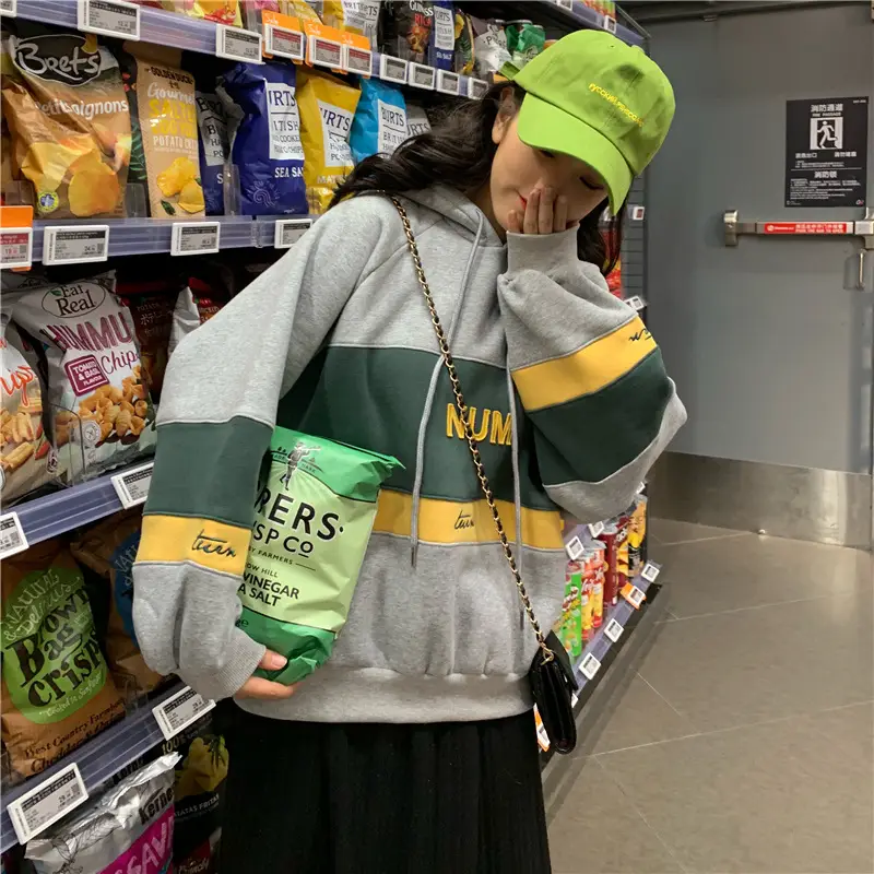 Women Fleece Hooded Sweater Green Yellow Embroidered 2022 — feature 27