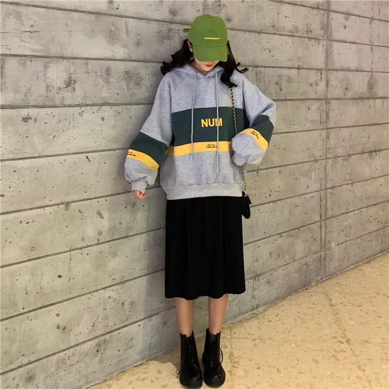 Women Fleece Hooded Sweater Green Yellow Embroidered 2022 — feature 29