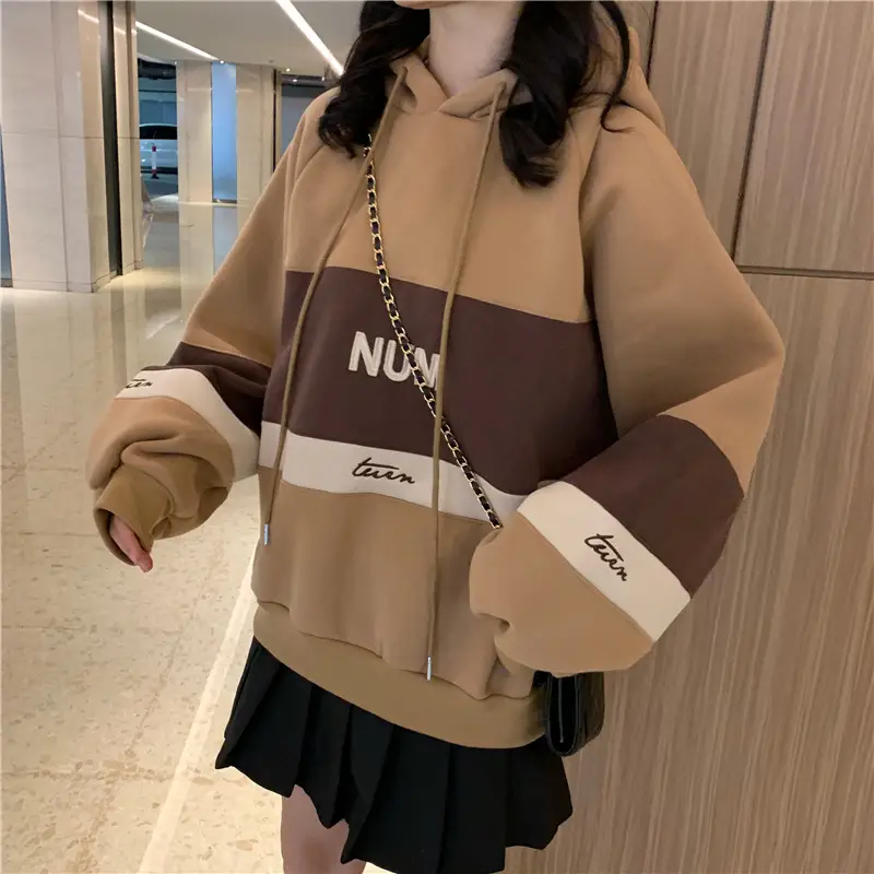 Women Fleece Hooded Sweater Green Yellow Embroidered 2022 — feature 33