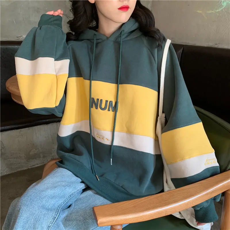 Women Fleece Hooded Sweater Green Yellow Embroidered 2022 — feature 40