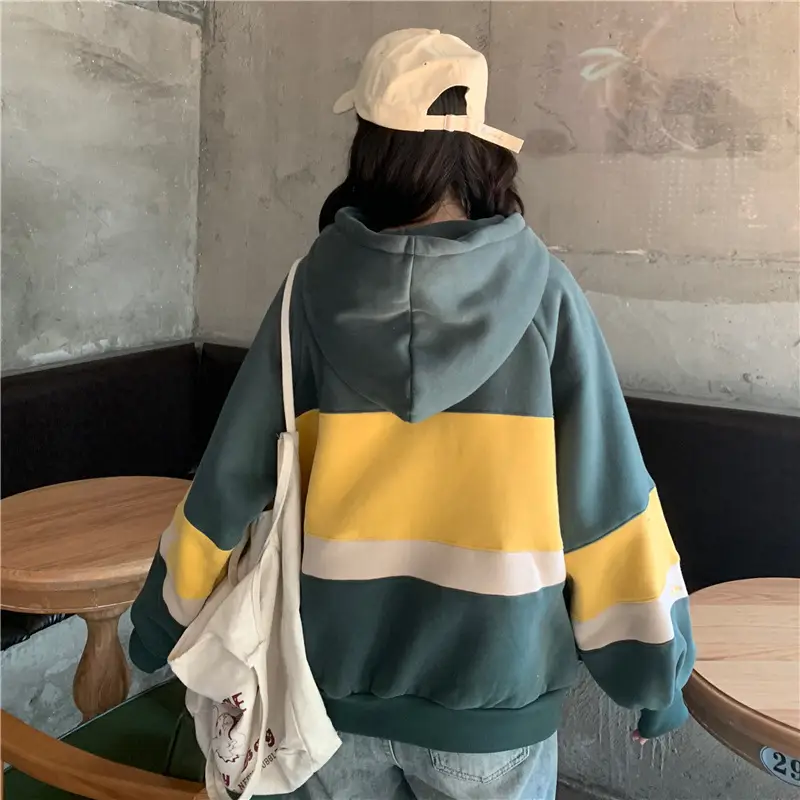 Women Fleece Hooded Sweater Green Yellow Embroidered 2022 — feature 42