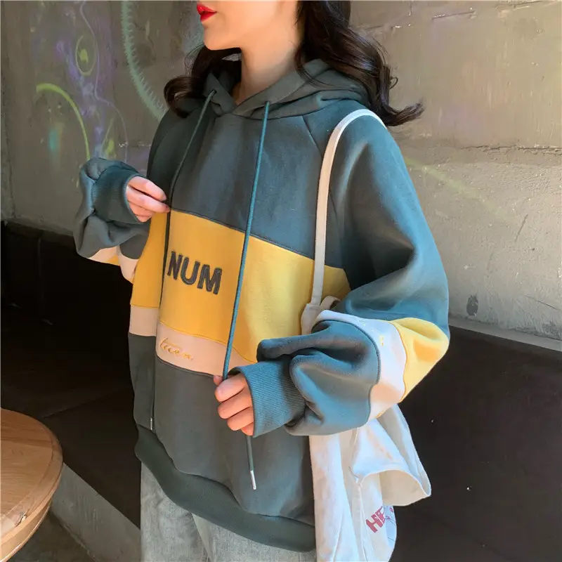 Women Fleece Hooded Sweater Green Yellow Embroidered 2022 — feature 43