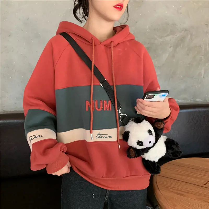 Women Fleece Hooded Sweater Green Yellow Embroidered 2022 — feature 6